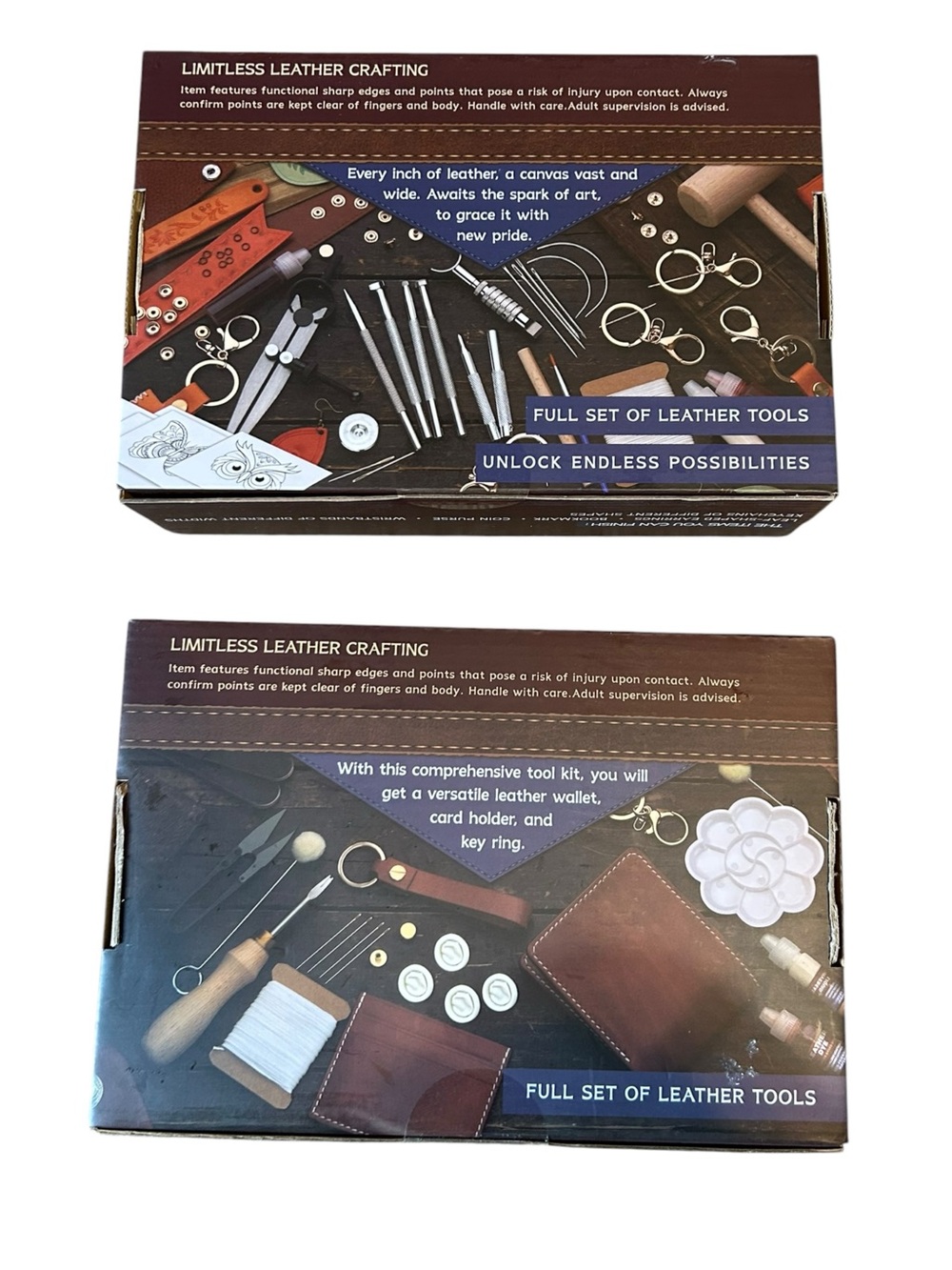 Leather Craft DIY Kit Bundle NEW Sealed Wallet Keychain Tools Set - Picture 3 of 5